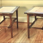 End tables in black walnut with pearwood panels